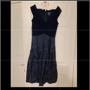 Adrianna Papell semi formal navy dress with soutache